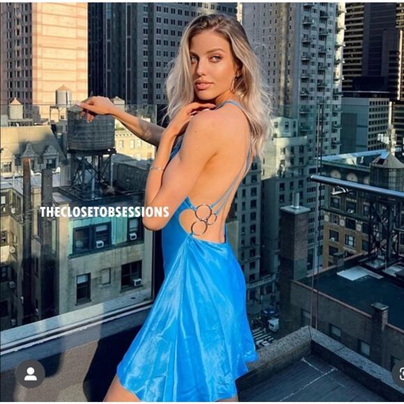 ZARA Blue Halter Mini Dress NWT | Blogger Fave Satin Ring Detail - Picture 2 of 16